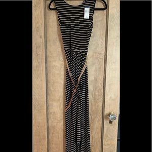 Brand New Women’s Black & Tan Striped Evening Maxi Dress